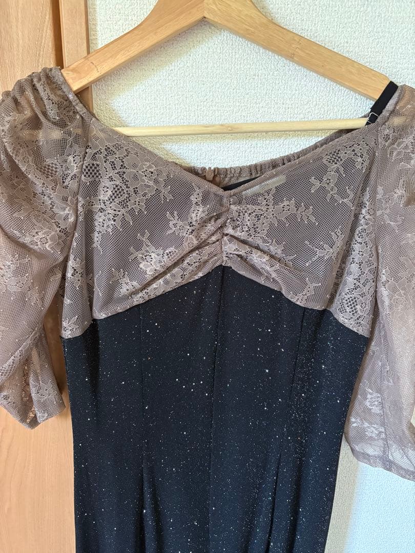 Leja レース切替透けキラキラAラインロングドレスワンピース