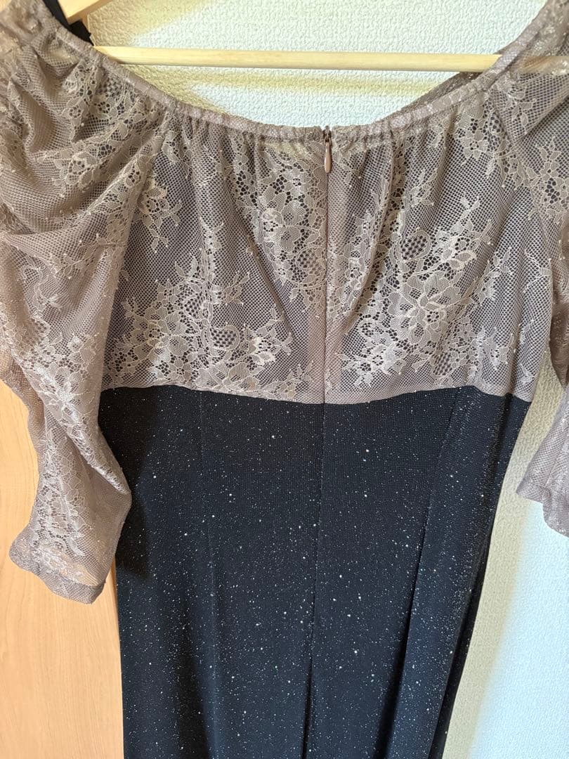 Leja レース切替透けキラキラAラインロングドレスワンピース