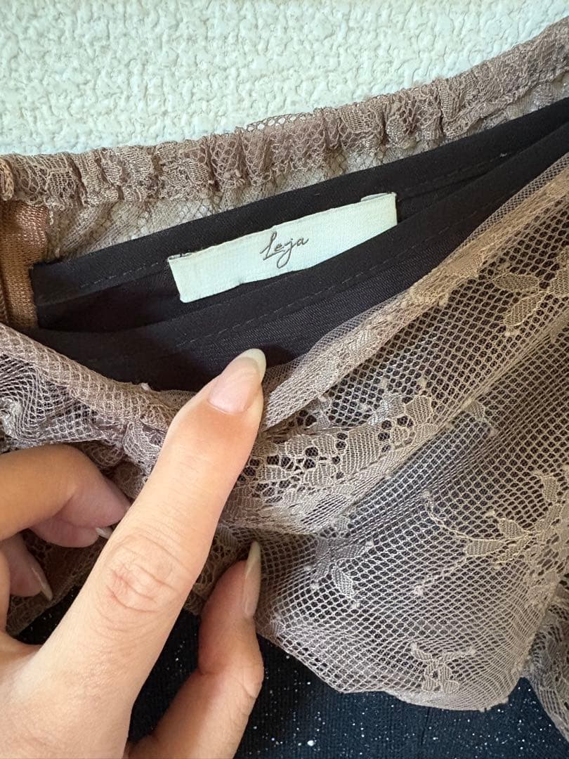 Leja レース切替透けキラキラAラインロングドレスワンピース