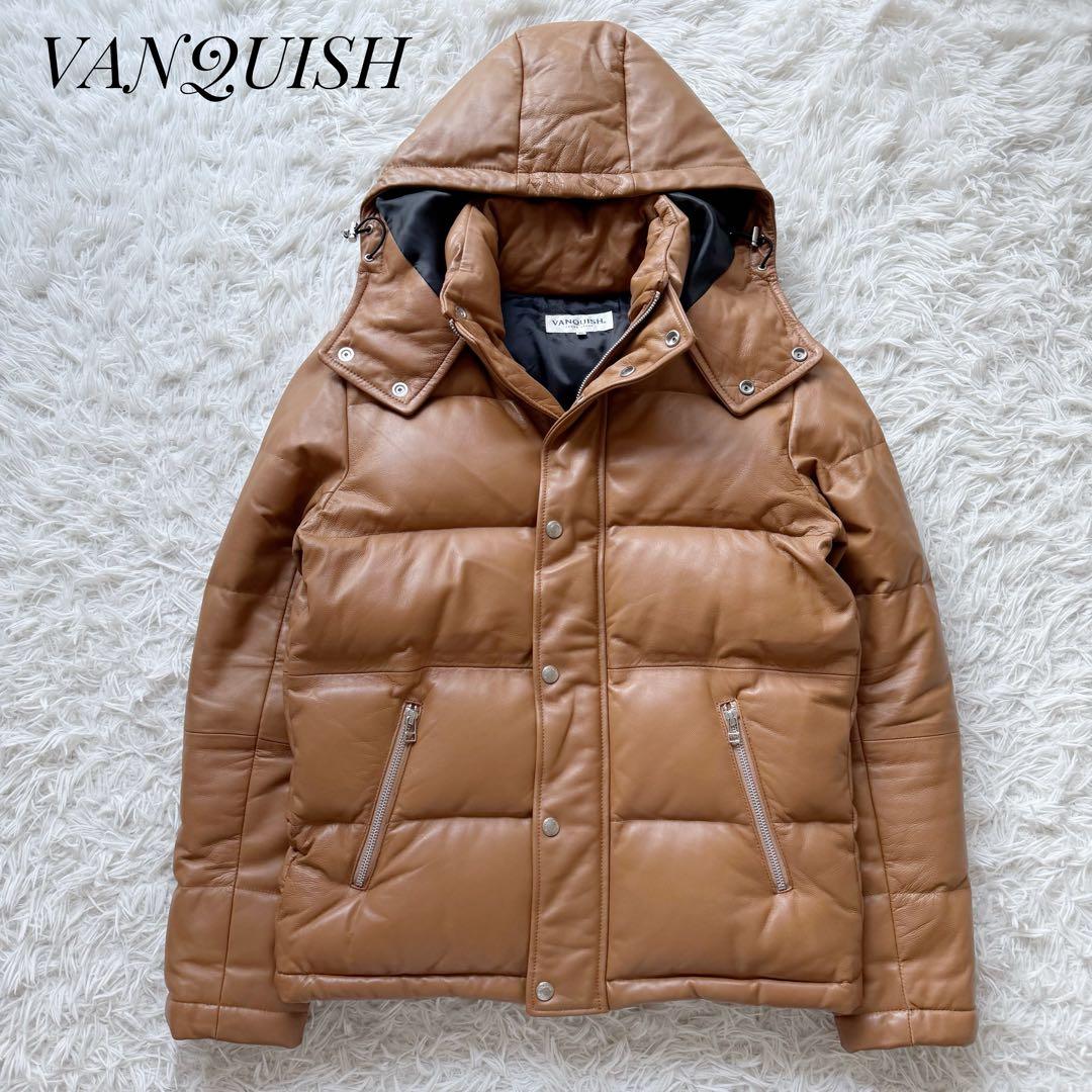 2WAY⭐︎VANQUISH ダウンジャケット ラムレザージャケット 羊革キャメル