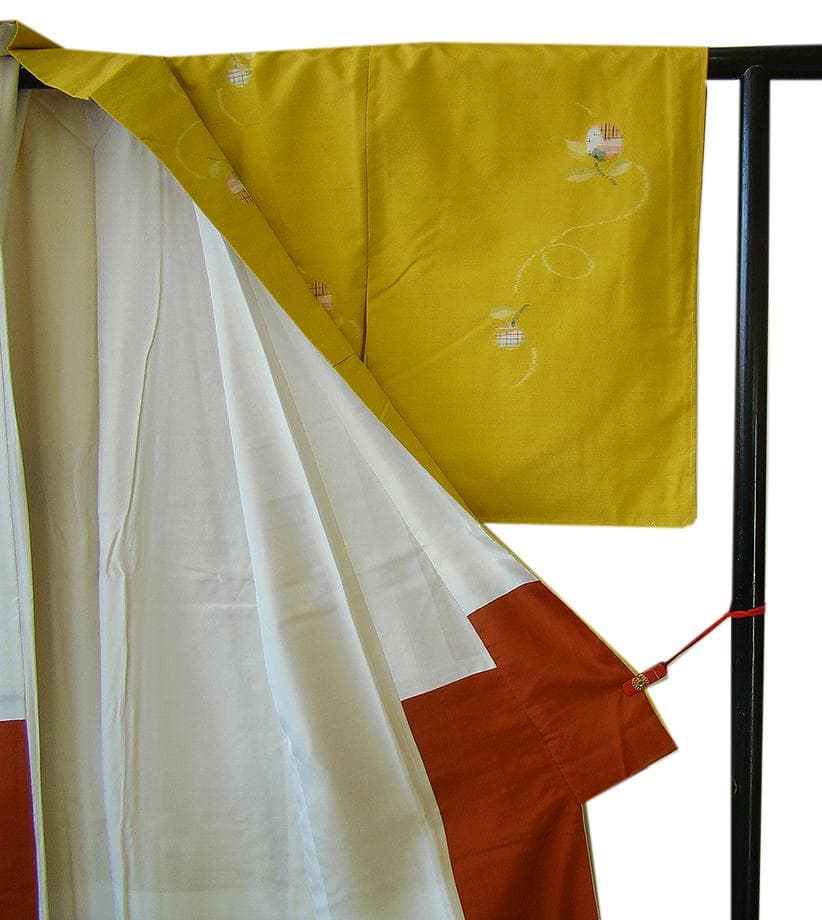 値下げ交渉ＯＫ！十日町紬 からし色 紬着尺 正絹 Ｂ６３１