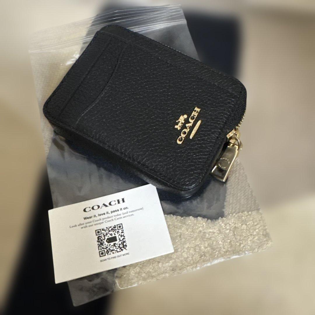 新品・未使用・COACH カードケース ブラック チェーン付 コーチ 小銭入れ