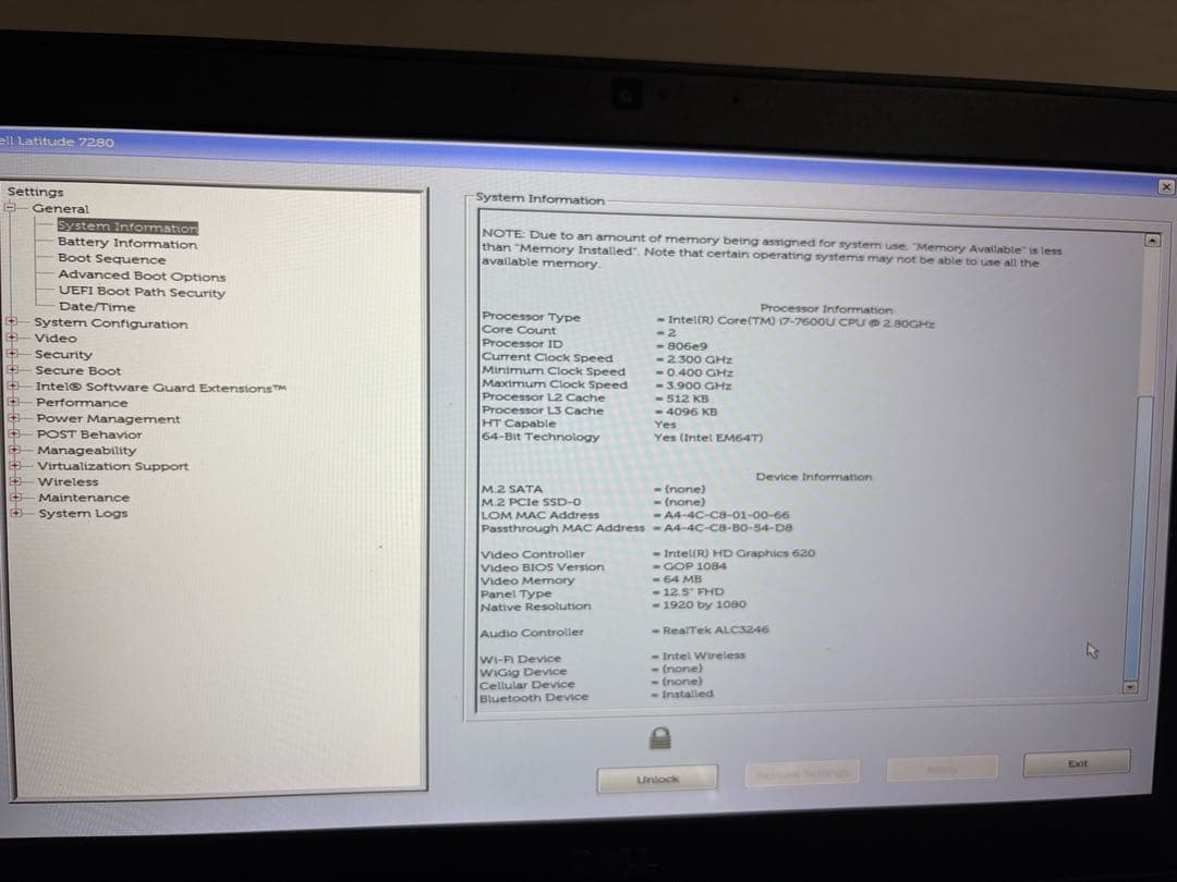 ジャンク品 ノートPC Dell Latitude 7280