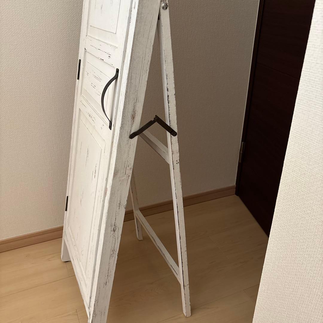 ヴィンテージ風 ホワイト ドアスタンドミラー シャビー 北欧 アンティーク