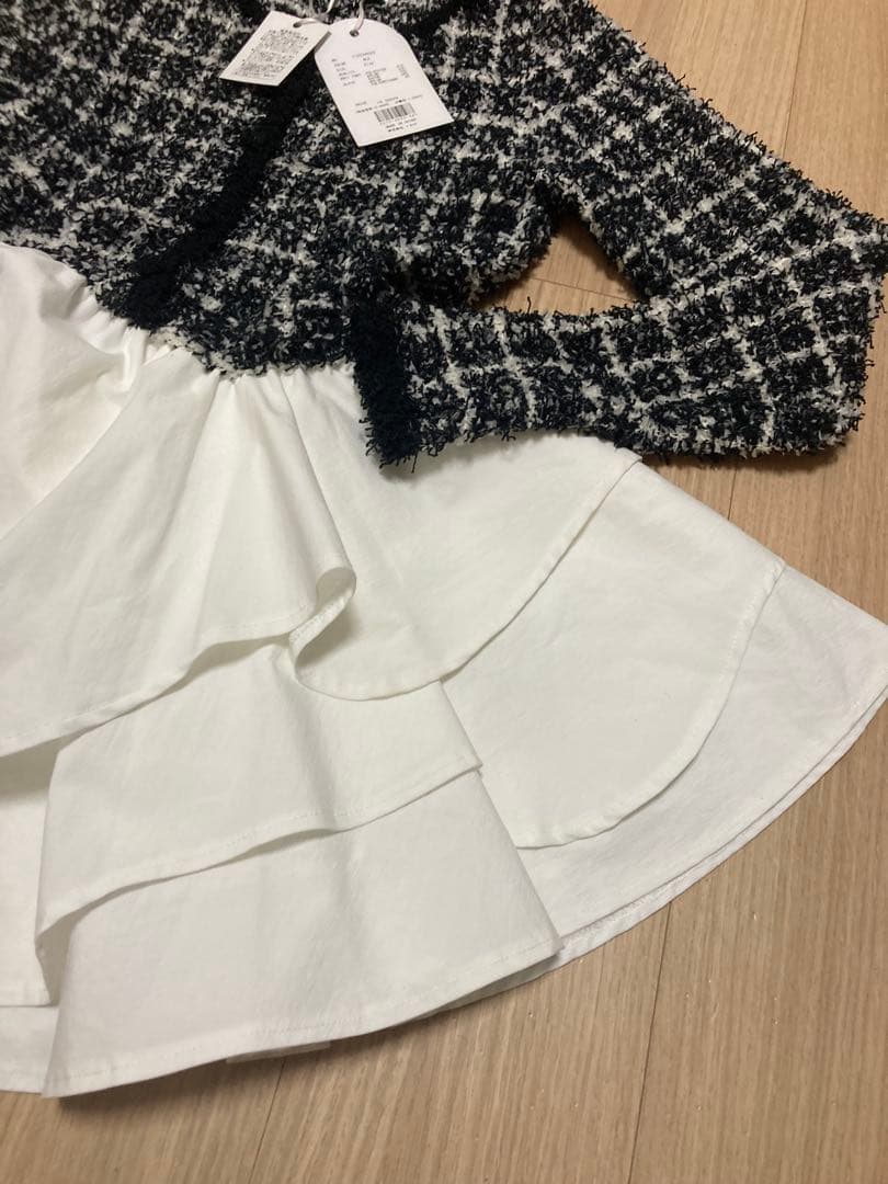 Darich ボリュームフリルツイードニットミニワンピース ブラック Ｆ