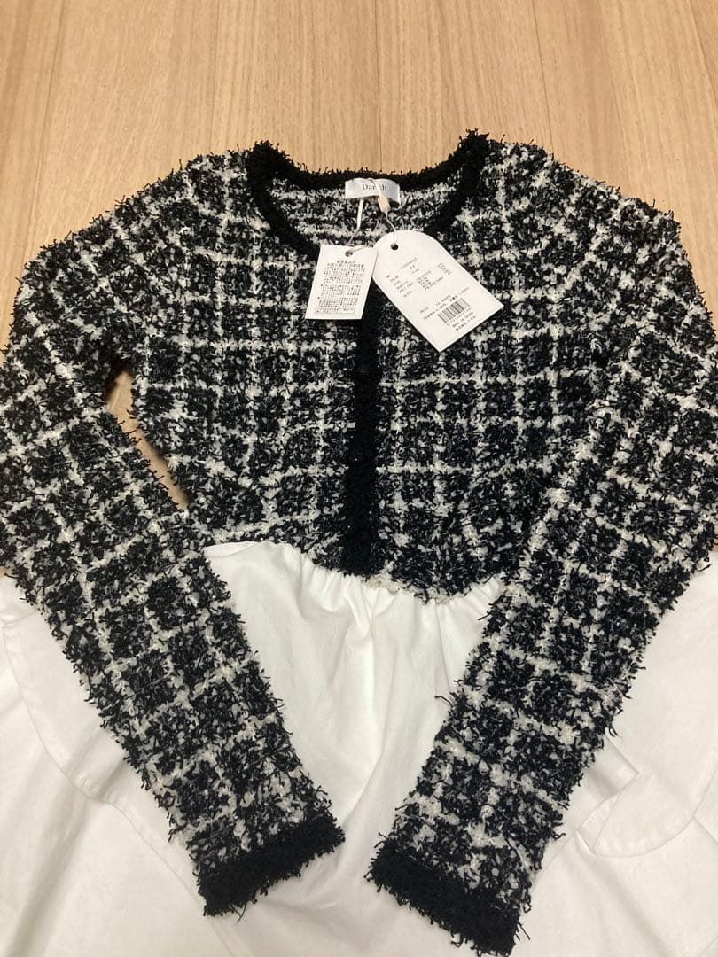 Darich ボリュームフリルツイードニットミニワンピース ブラック Ｆ