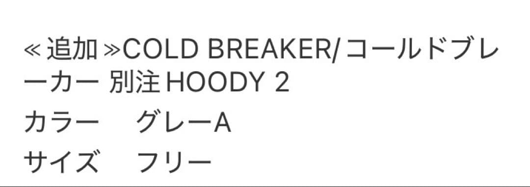 値下げCOLD BREAKER/コールドブレーカー別注HOODY 2フードグレー