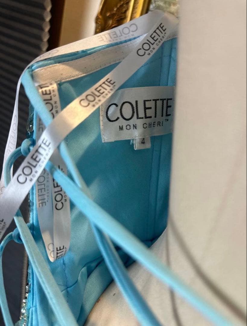 水色 ストラップレス ロングドレス