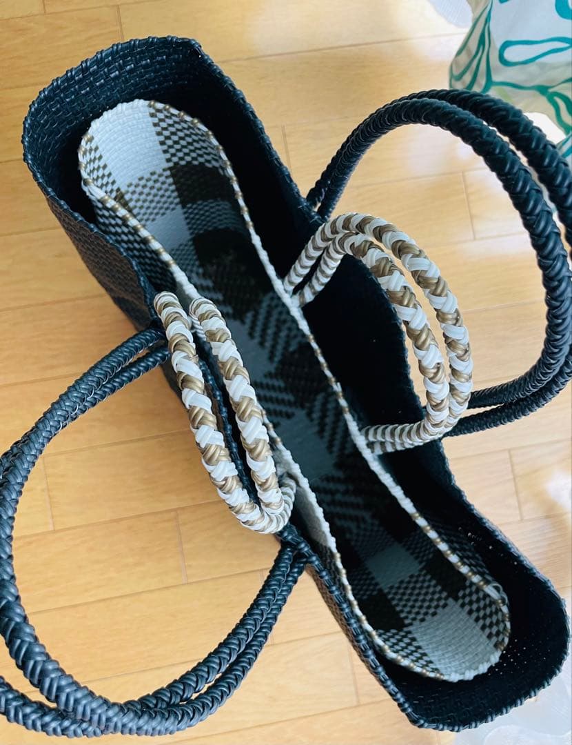 メルカドバッグ　黒　チェック2点セット