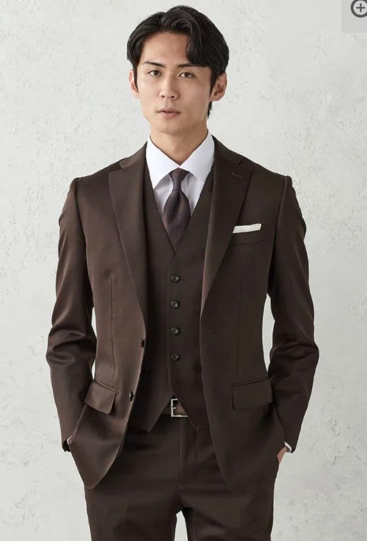 P.S.FA スーツ ブラウン 無地　スリーピース サイズY7