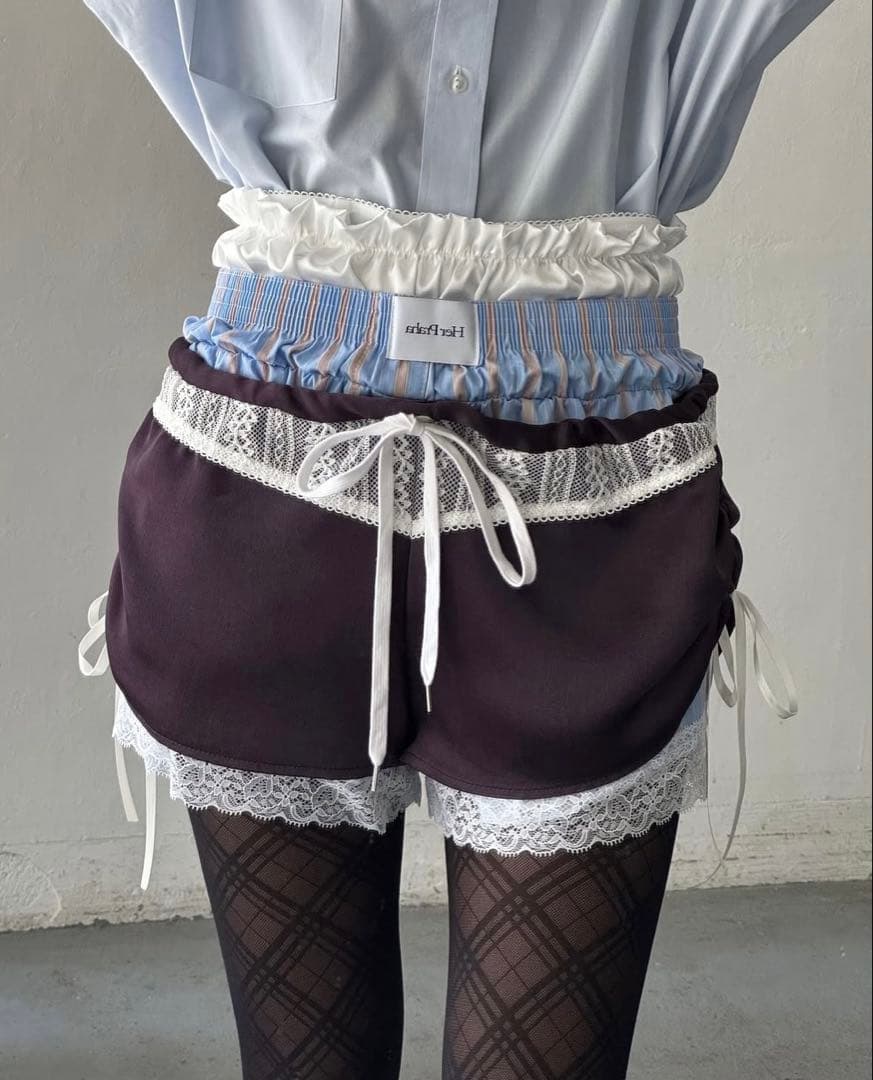 パンツ LITMUS Her Praha layered shorts brown