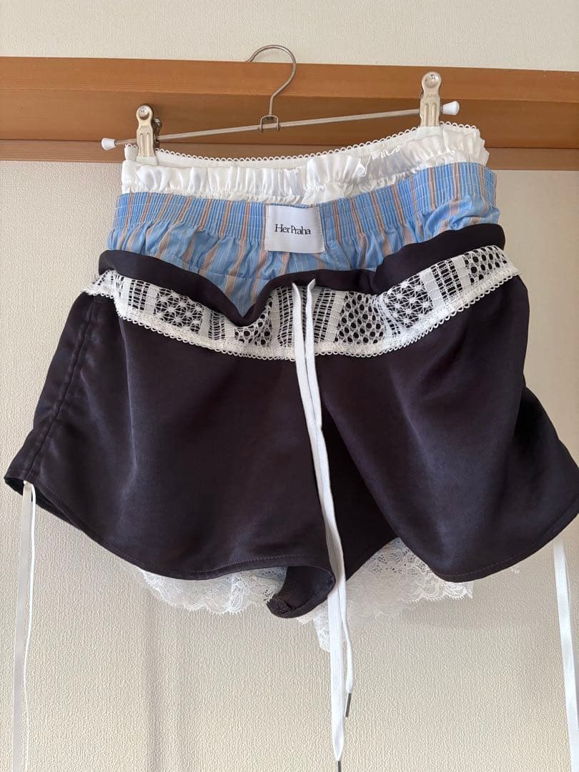 パンツ LITMUS Her Praha layered shorts brown