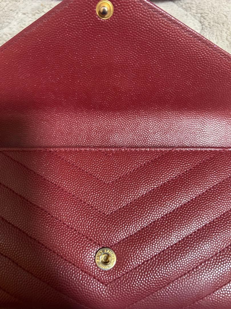 イブサンローラン ワインレッド 長財布ステッチ キャビアスキン YSL