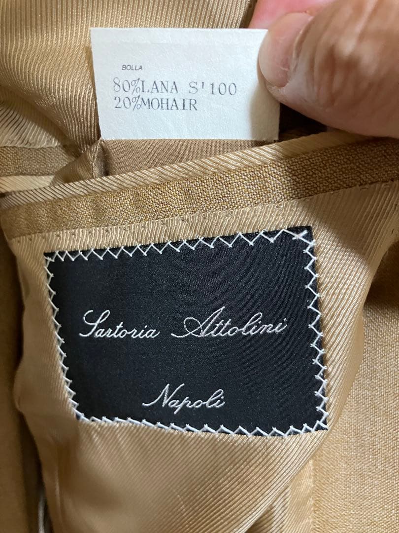 最終値下げ・美品・サルトリア アットリーニ 高級紳士服サンドベージュ柄イタリア製
