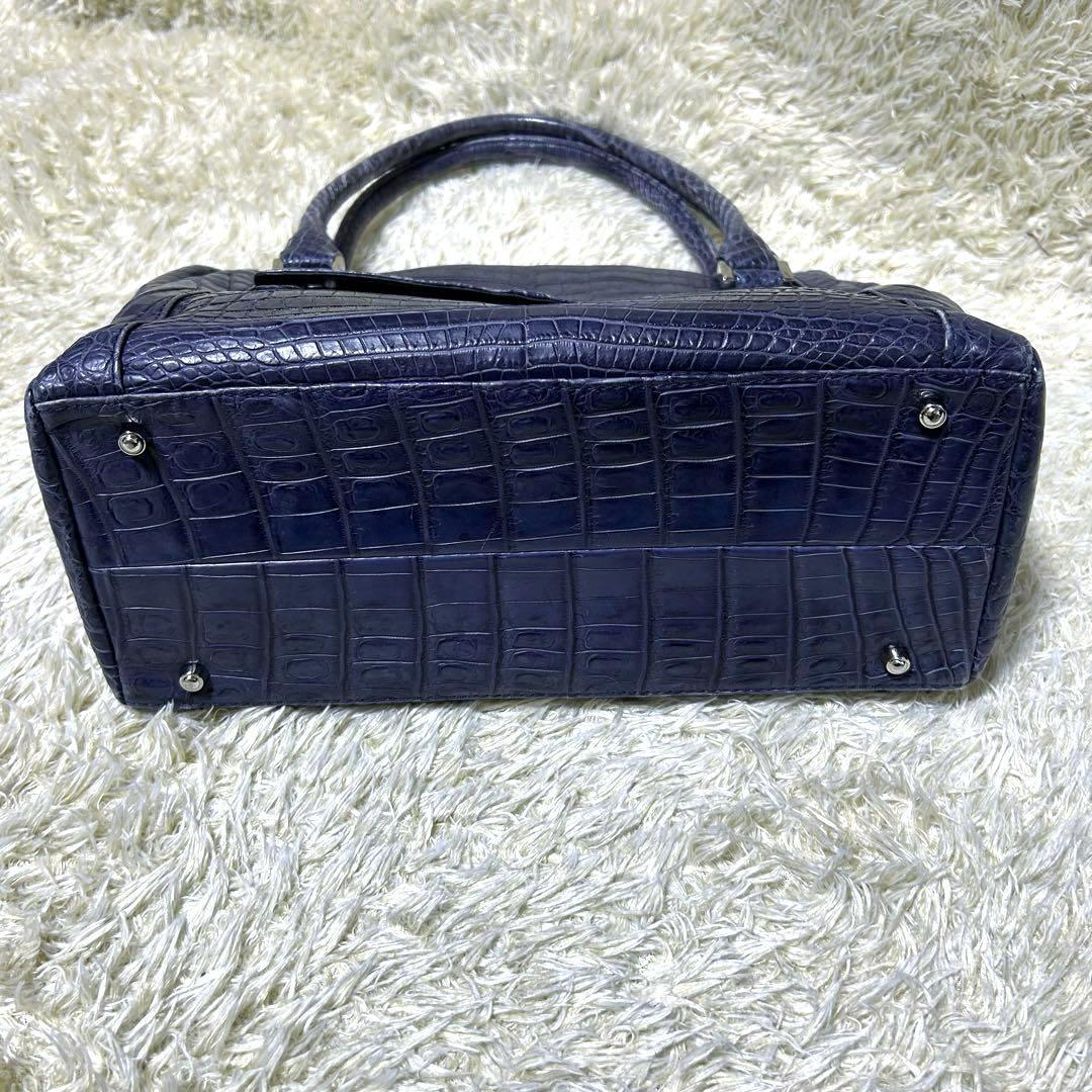 【美品】Genuine Crocodile Skin ハンドバッグ　ブルー　本革