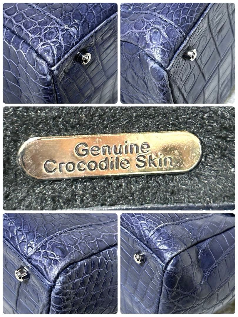【美品】Genuine Crocodile Skin ハンドバッグ　ブルー　本革