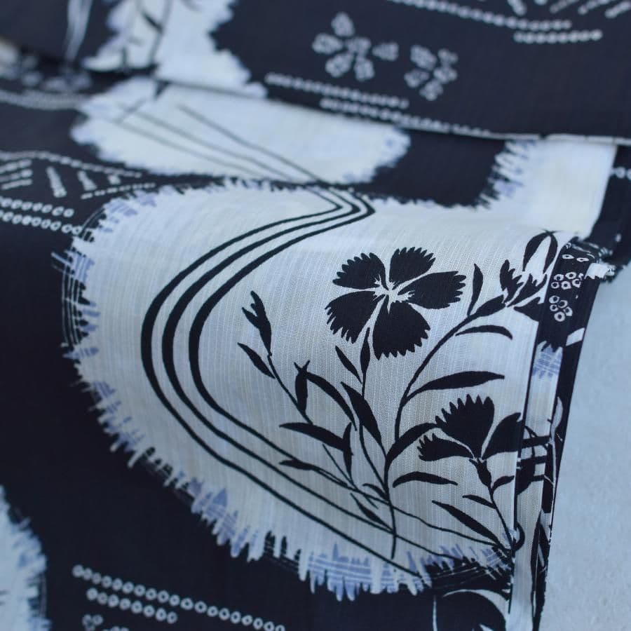 新品　ウタタネ　浴衣　帯　２点　セット 高級変わり織 濃紺に撫子瓢箪 レトロ