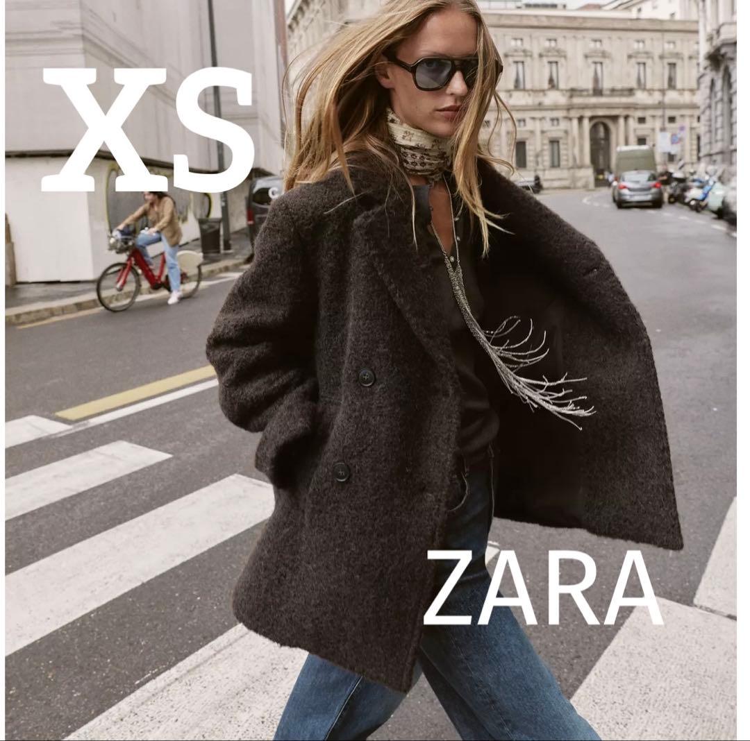 【新品】ZARA　ブークレダブルブレストミディ丈コート　XSサイズ