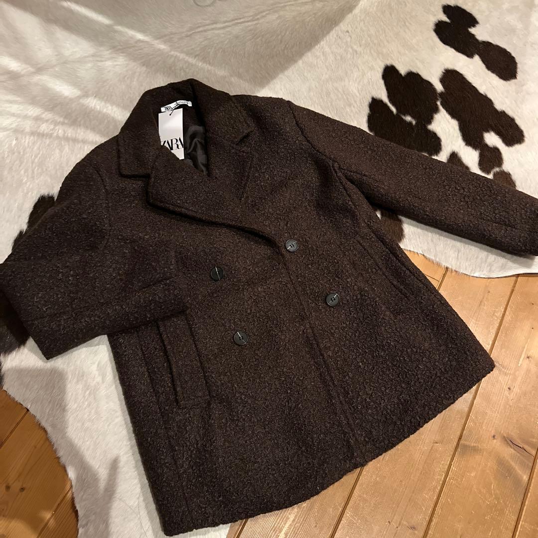 【新品】ZARA　ブークレダブルブレストミディ丈コート　XSサイズ