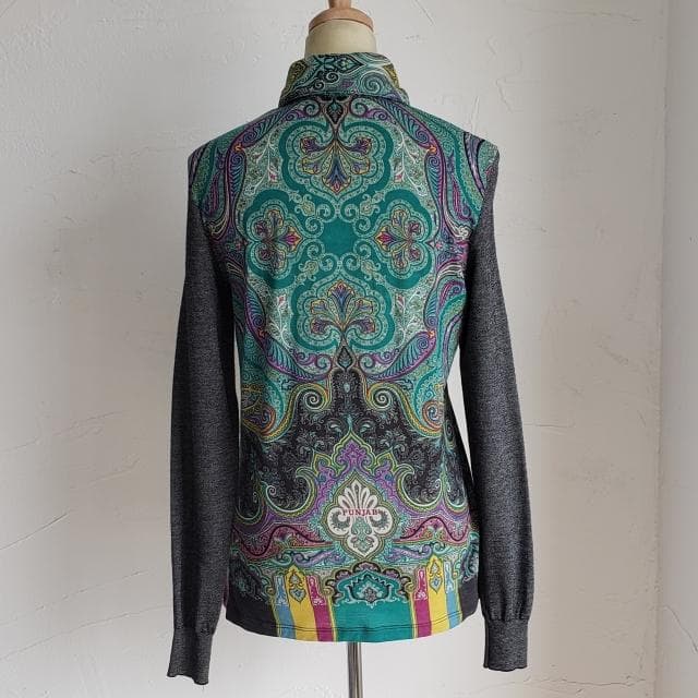 ETRO エトロ ☆ ペイズリー柄 切替 ウール ポロシャツ 長袖 42 伊製