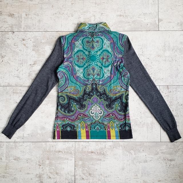 ETRO エトロ ☆ ペイズリー柄 切替 ウール ポロシャツ 長袖 42 伊製