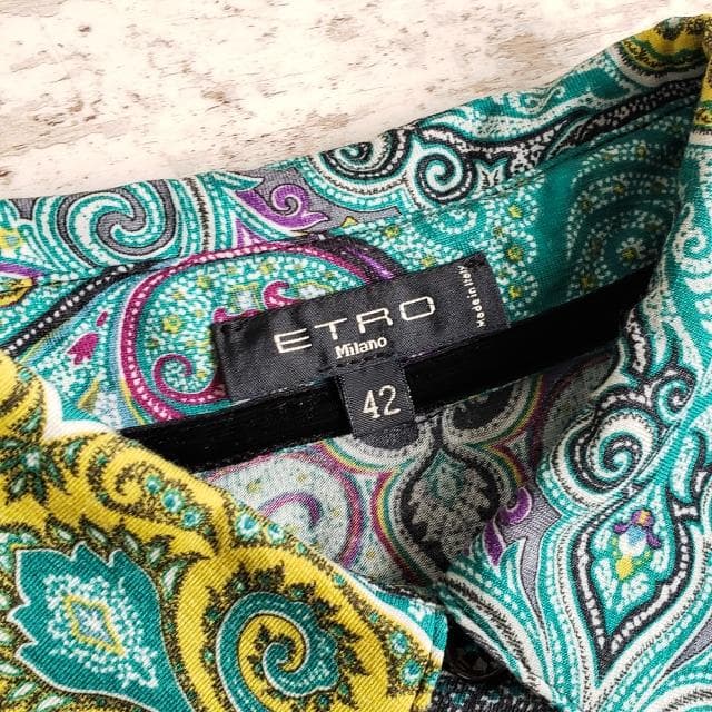 ETRO エトロ ☆ ペイズリー柄 切替 ウール ポロシャツ 長袖 42 伊製