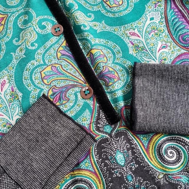 ETRO エトロ ☆ ペイズリー柄 切替 ウール ポロシャツ 長袖 42 伊製