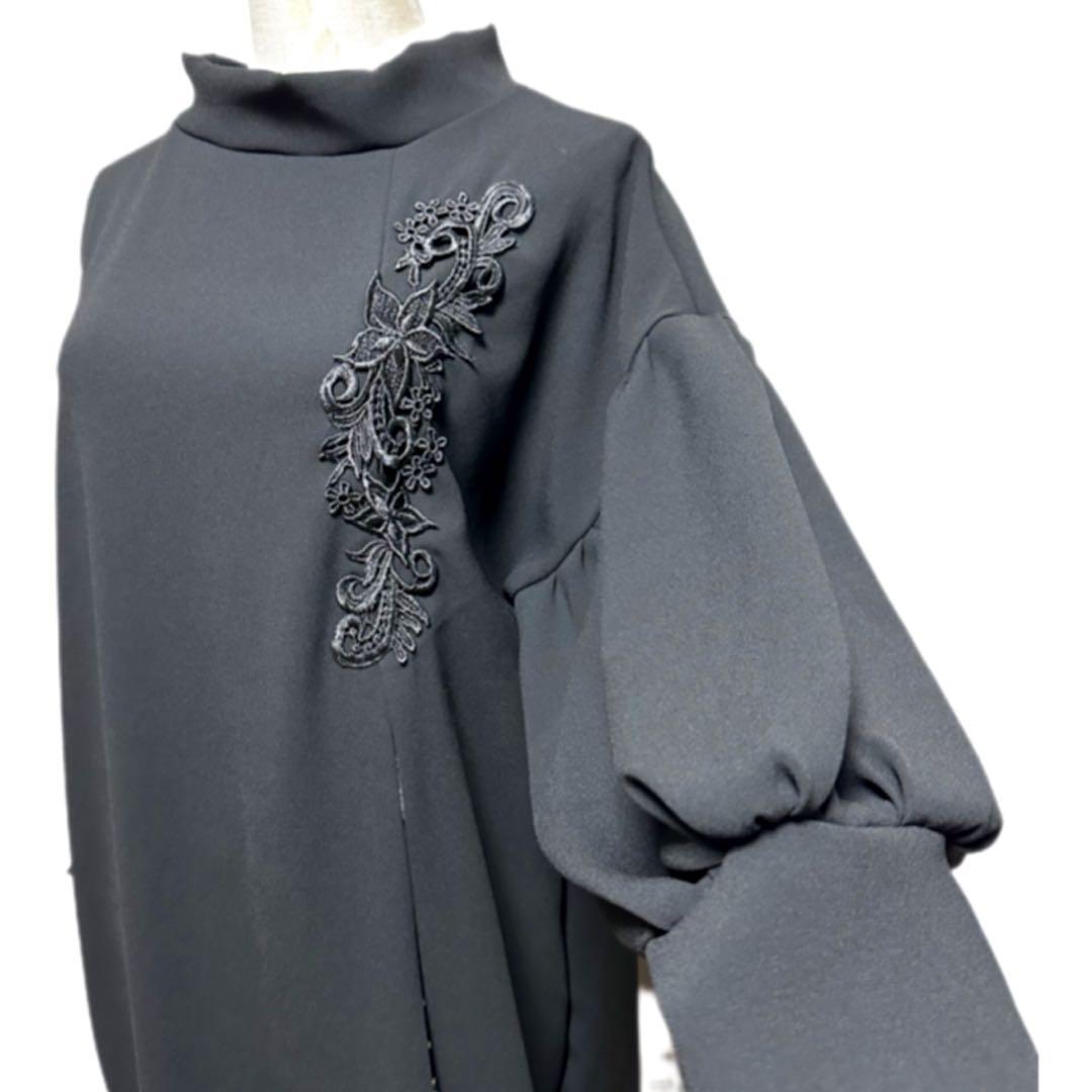 振袖　着物リメイク　ドレス　黒×シック辻が花　和柄　ワンピース　ハンドメイド