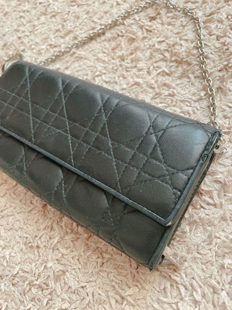 DIOR レディ ディオール チェーンウォレット 長財布　ブラック黒　ラムスキン