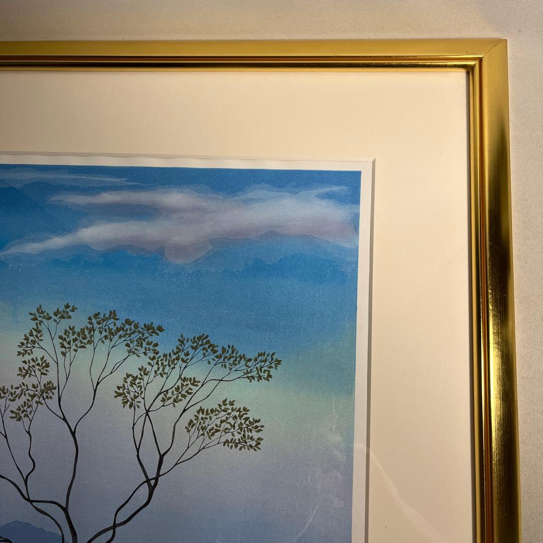 原田泰治　オリジナル木版画　「秋の夕暮れ」