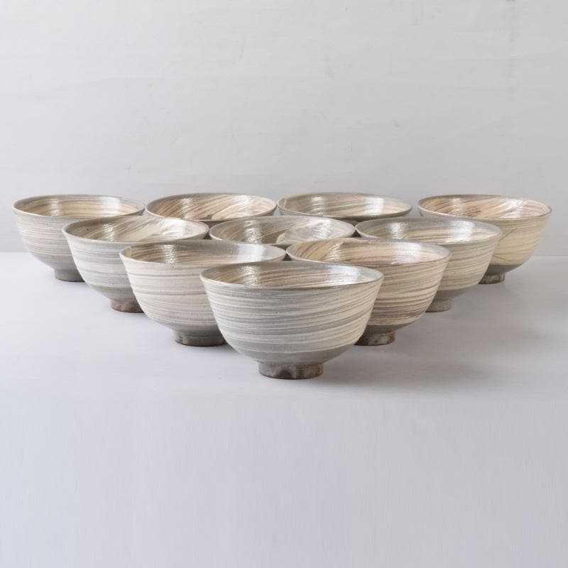 和食器　唐津焼　刷毛目　数茶碗　十客　在銘　時代箱付　C　7513A