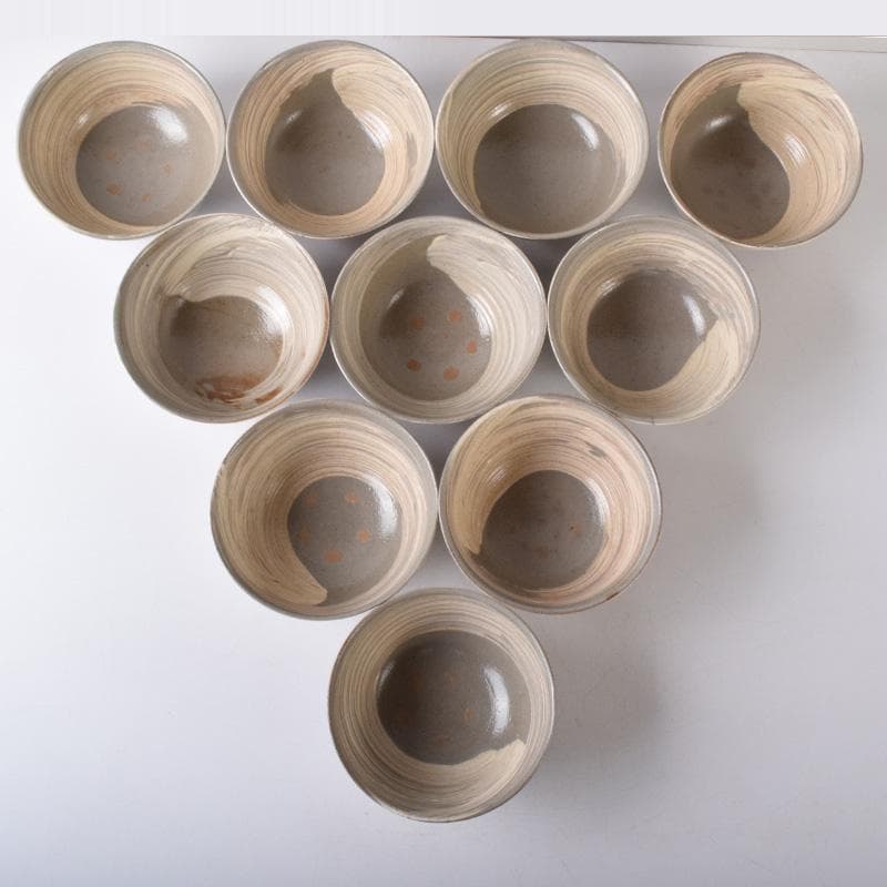 和食器　唐津焼　刷毛目　数茶碗　十客　在銘　時代箱付　C　7513A