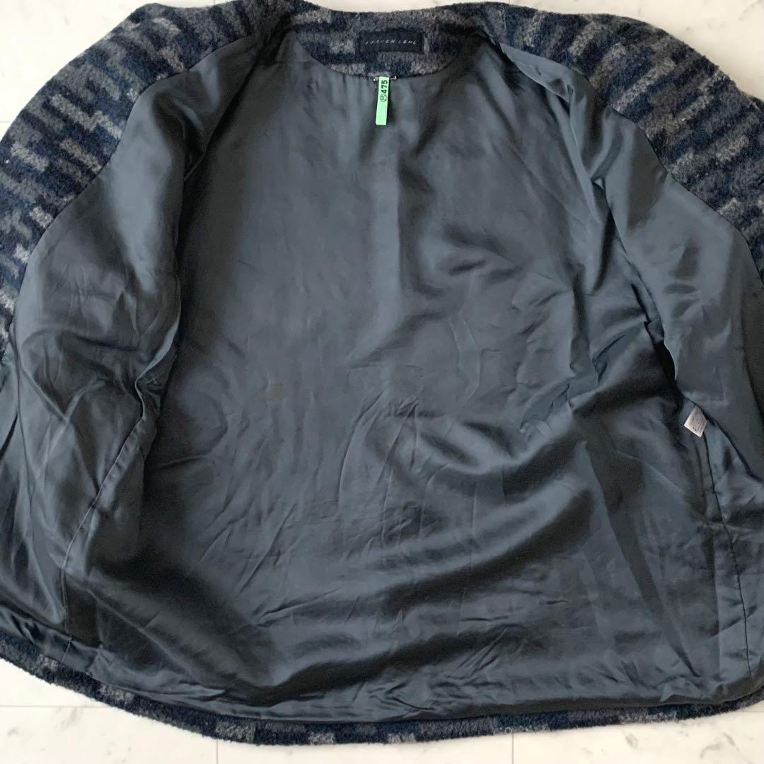 美品＊ヨーガンレール アルパカ混ウールハーフコート M 総柄 ノーカラー 長袖