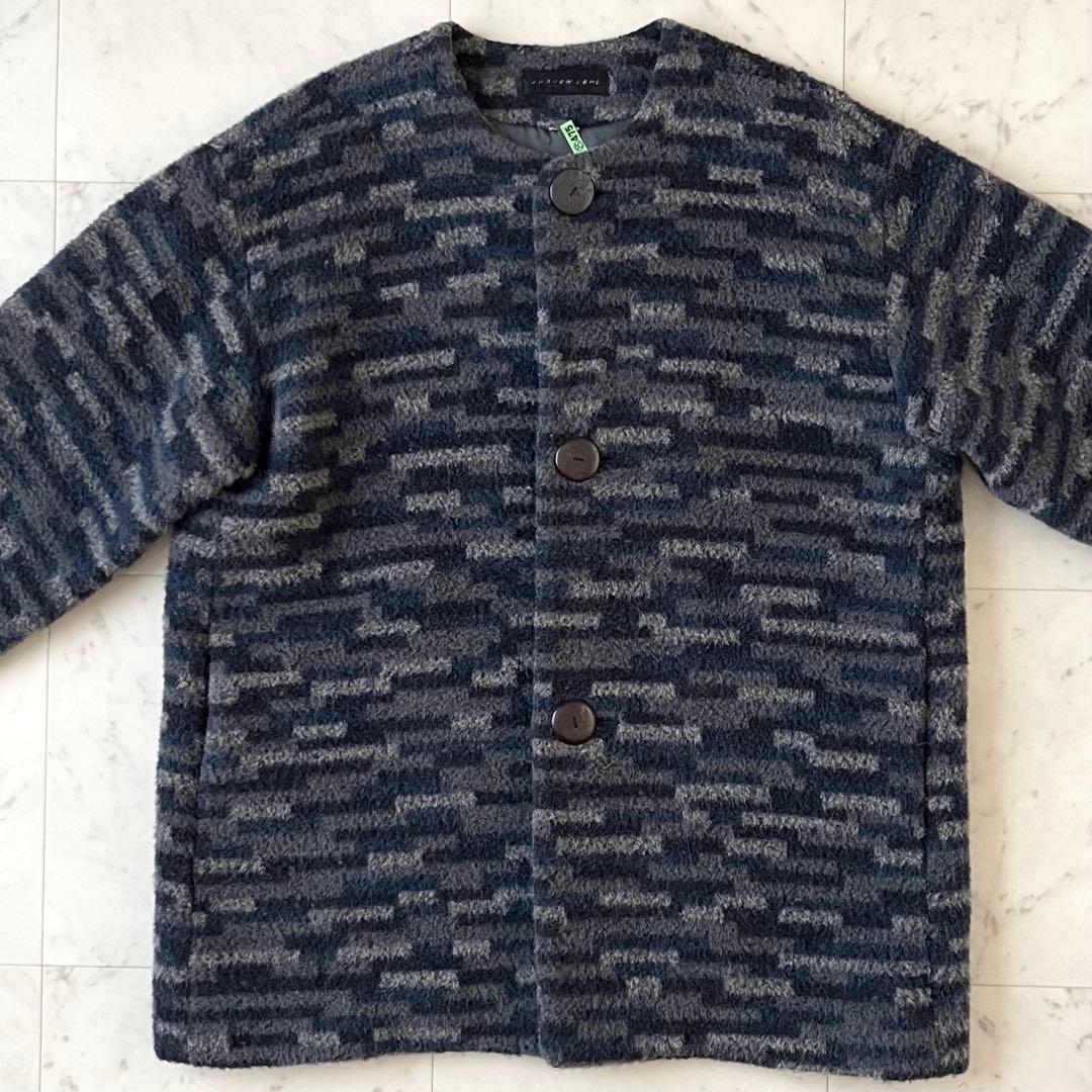 美品＊ヨーガンレール アルパカ混ウールハーフコート M 総柄 ノーカラー 長袖