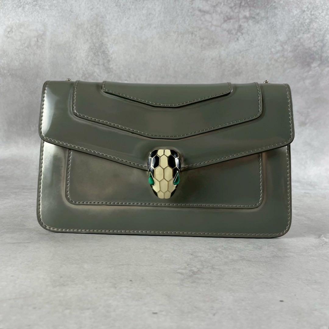 ブルガリ ショルダーバッグ セルペンティ パテントレザー シルバー