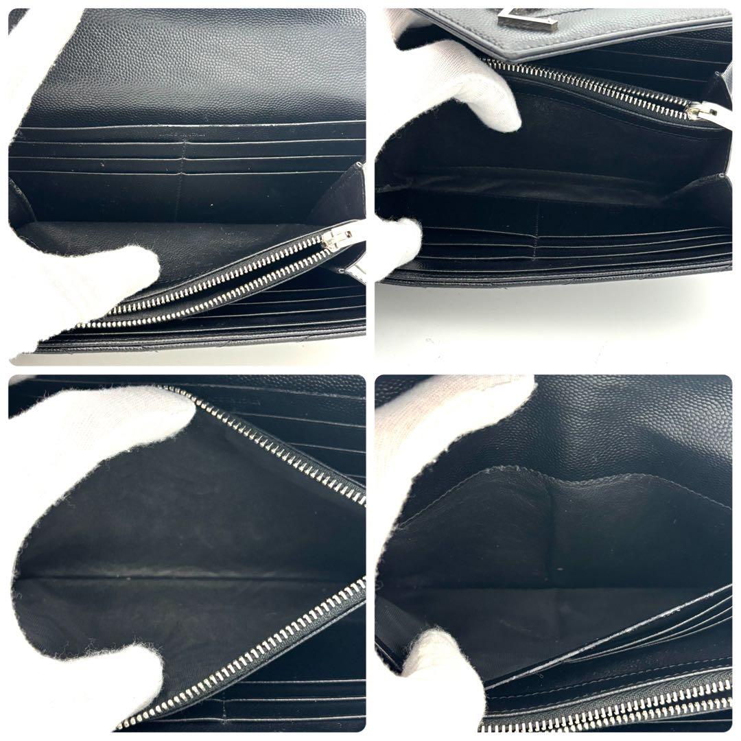 ☆美品☆箱付☆サンローラン 二つ折り長財布 Vステッチ キャビアスキン ブラック