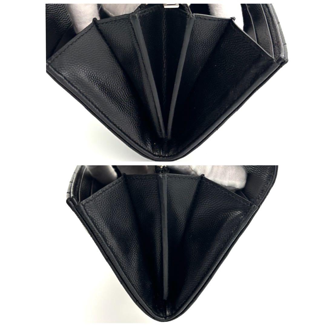 ☆美品☆箱付☆サンローラン 二つ折り長財布 Vステッチ キャビアスキン ブラック