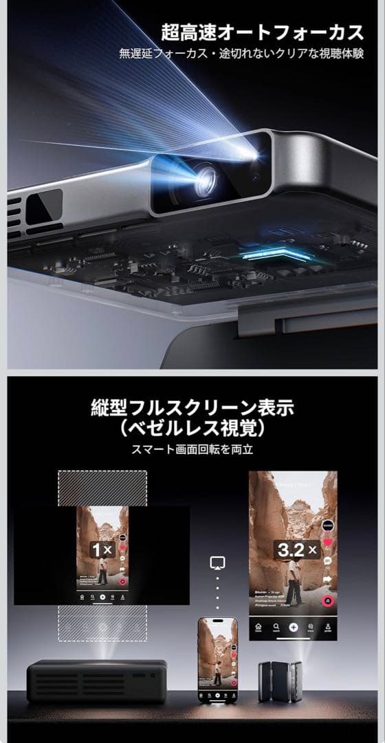 Aurzen ZIP プロジェクター 超軽量280g 小型 短焦点 三つ折り