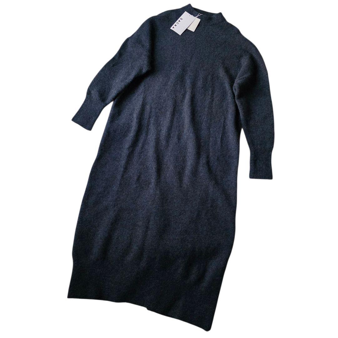 SACRA サクラ　ファインアルパカロングワンピース マキシ丈　ゆったり　紺