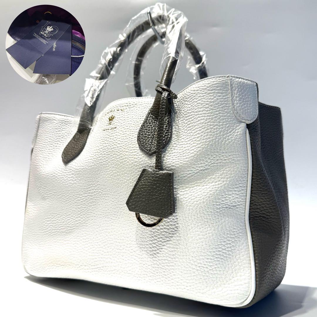 未使用品☆ADMJ エーディーエムジェイ ハンドバッグ バイカラー シボ革