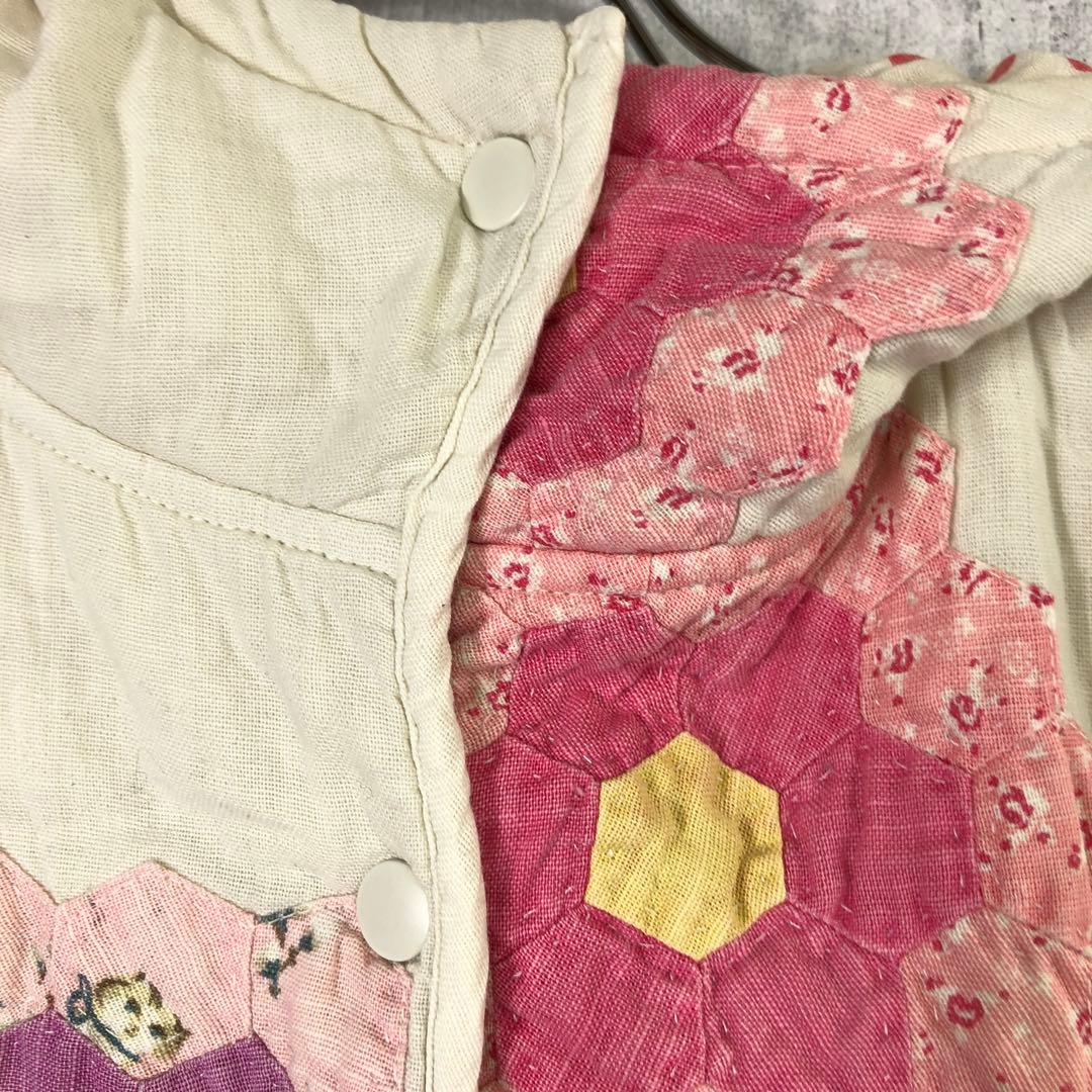 ハンドメイド オールド コテージコア 古着 花柄 パッチワーク フード付ベスト