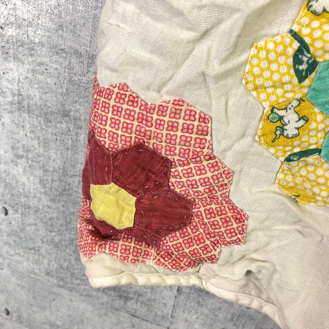 ハンドメイド オールド コテージコア 古着 花柄 パッチワーク フード付ベスト