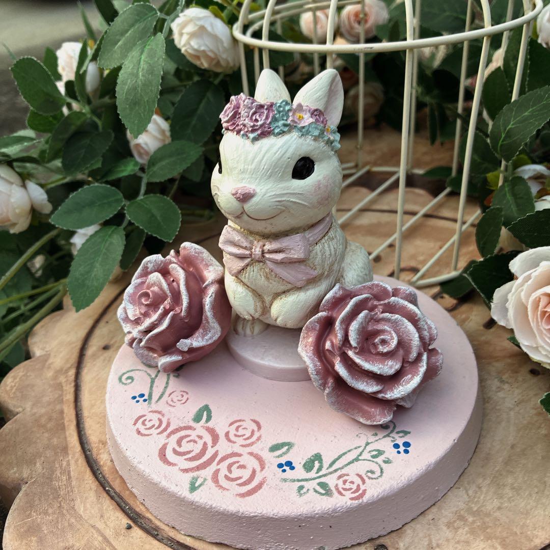 ★ ローズ@同梱割あります ★新作★バラと花飾りのうさぎさん★