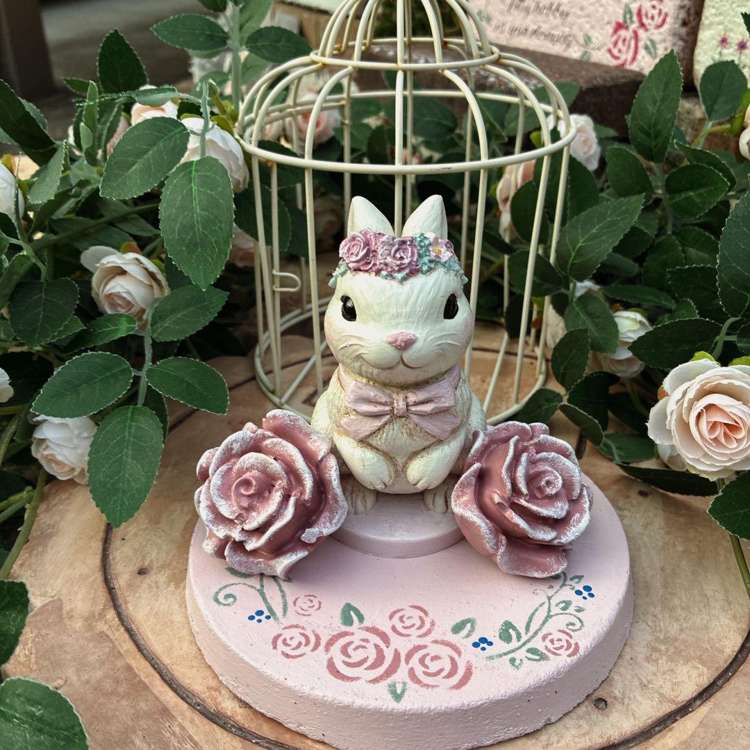 ★ ローズ@同梱割あります ★新作★バラと花飾りのうさぎさん★