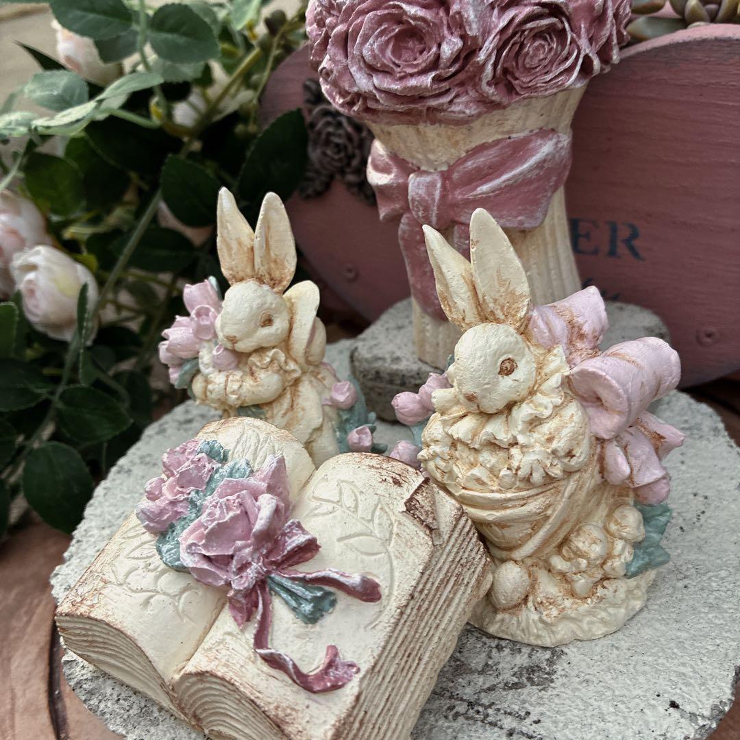 ★ ローズ@同梱割あります ★新作★バラと花飾りのうさぎさん★