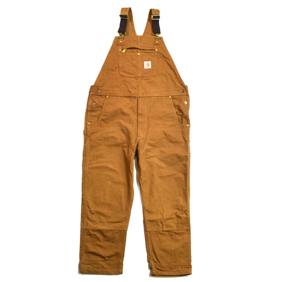 【美品】carharttカーハート コットンダックビブオーバーオールLブラウン
