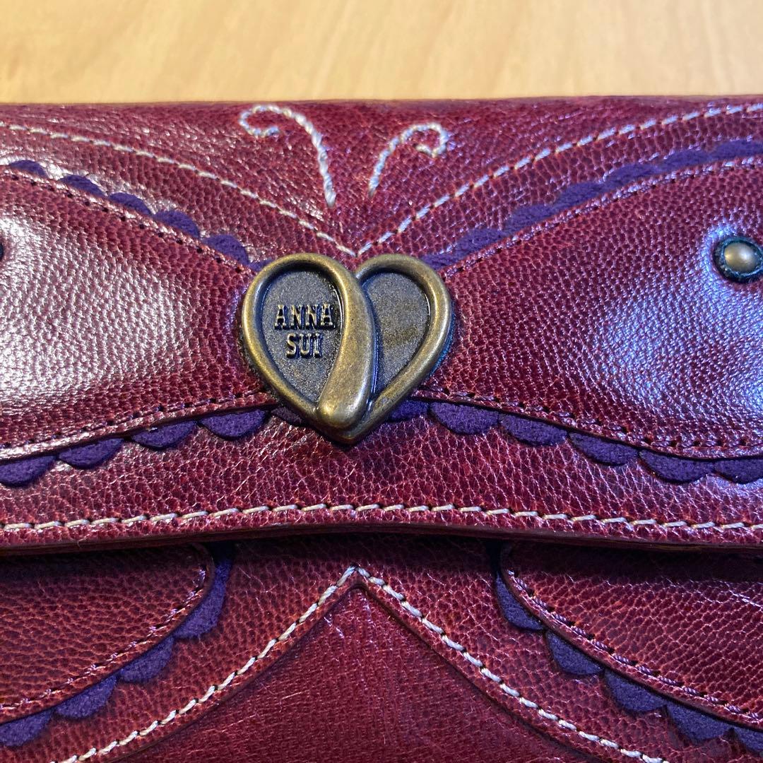 ANNA SUI⭐️蝶デザインがま口長財布 ワインレッド