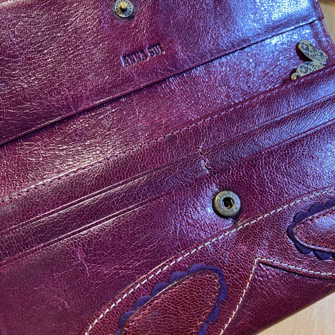 ANNA SUI⭐️蝶デザインがま口長財布 ワインレッド