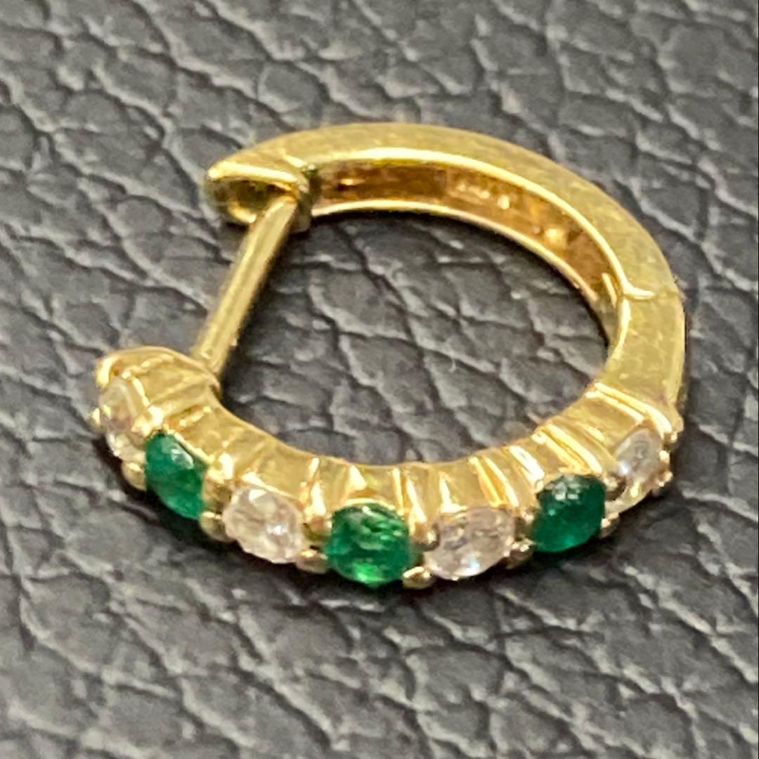 エメラルド＆天然ダイヤモンド 18金ゴールド片耳ピアス