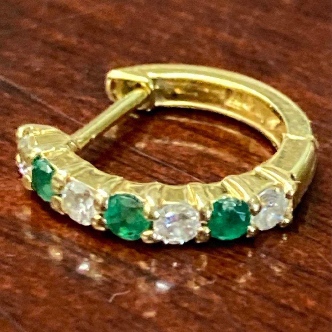 エメラルド＆天然ダイヤモンド 18金ゴールド片耳ピアス